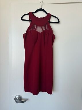 Speechless Burgundy Mesh-Accent Mini Dress
